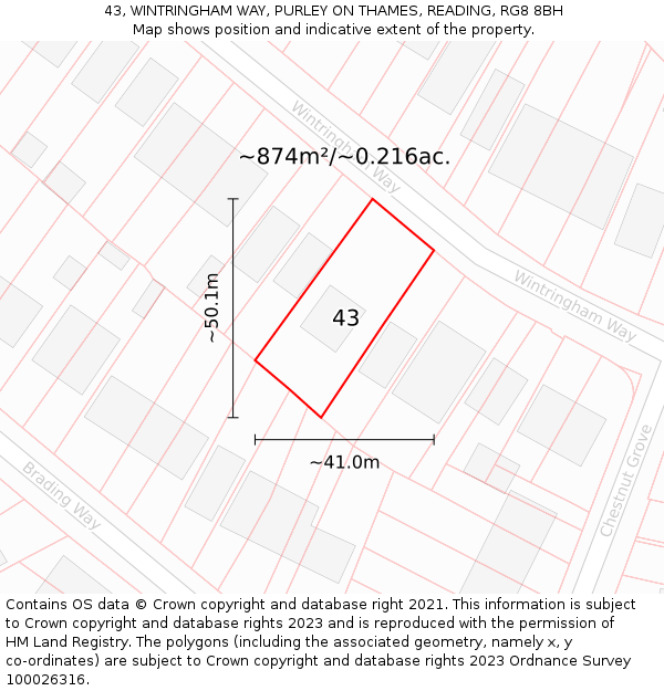 43, WINTRINGHAM WAY, PURLEY ON THAMES, READING, RG8 8BH: Plot and title map