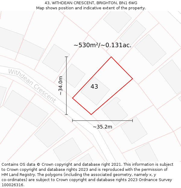 43, WITHDEAN CRESCENT, BRIGHTON, BN1 6WG: Plot and title map