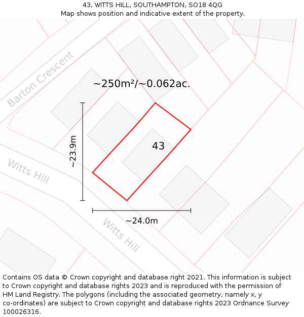 43, WITTS HILL, SOUTHAMPTON, SO18 4QG: Plot and title map