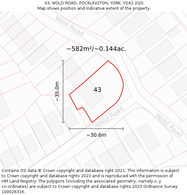 43, WOLD ROAD, POCKLINGTON, YORK, YO42 2QG: Plot and title map