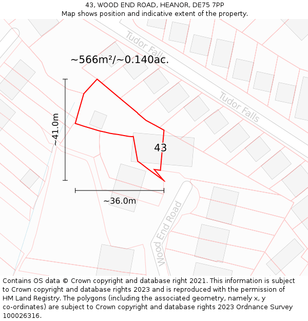 43, WOOD END ROAD, HEANOR, DE75 7PP: Plot and title map