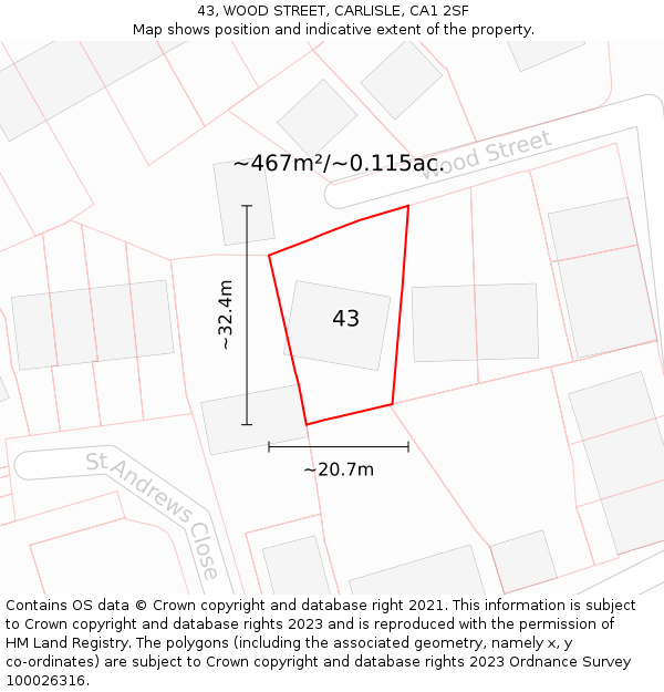 43, WOOD STREET, CARLISLE, CA1 2SF: Plot and title map