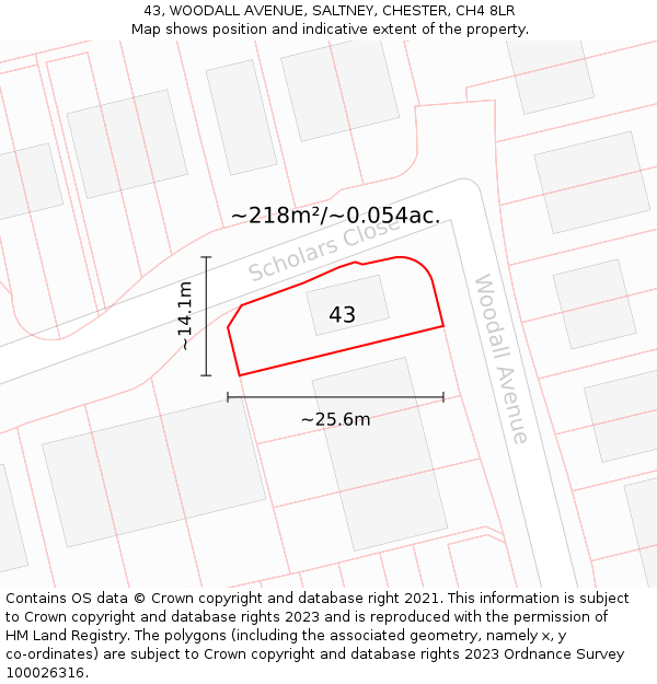43, WOODALL AVENUE, SALTNEY, CHESTER, CH4 8LR: Plot and title map