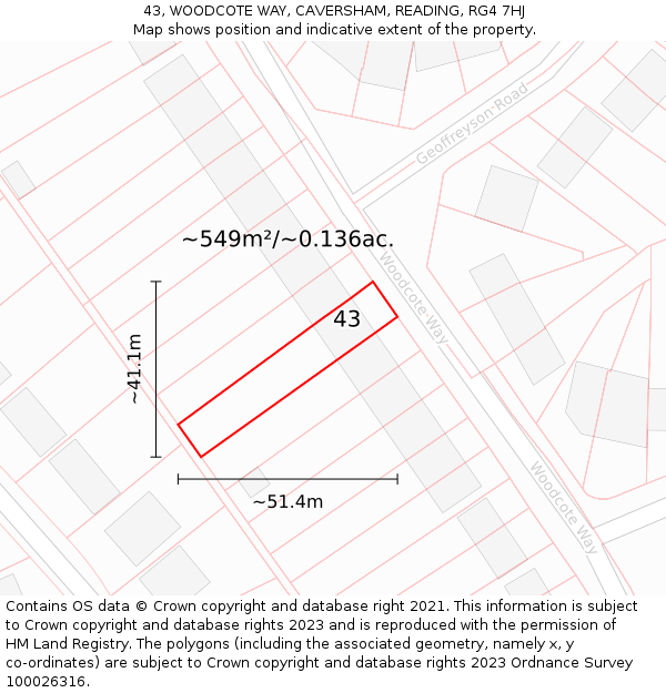 43, WOODCOTE WAY, CAVERSHAM, READING, RG4 7HJ: Plot and title map