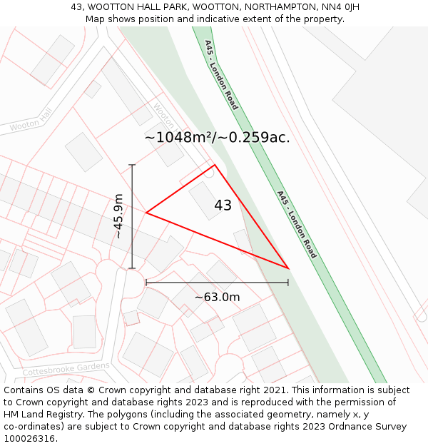 43, WOOTTON HALL PARK, WOOTTON, NORTHAMPTON, NN4 0JH: Plot and title map