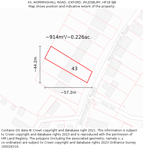 43, WORMINGHALL ROAD, ICKFORD, AYLESBURY, HP18 9JB: Plot and title map