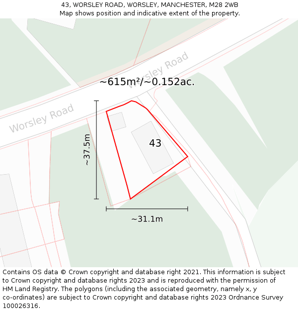 43, WORSLEY ROAD, WORSLEY, MANCHESTER, M28 2WB: Plot and title map