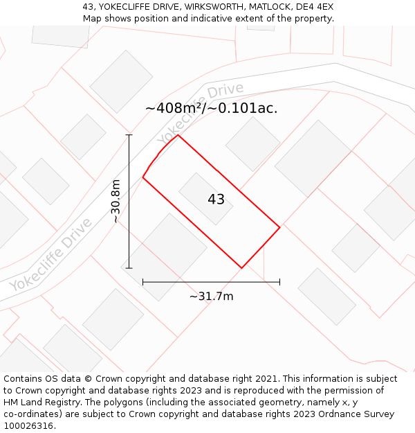 43, YOKECLIFFE DRIVE, WIRKSWORTH, MATLOCK, DE4 4EX: Plot and title map