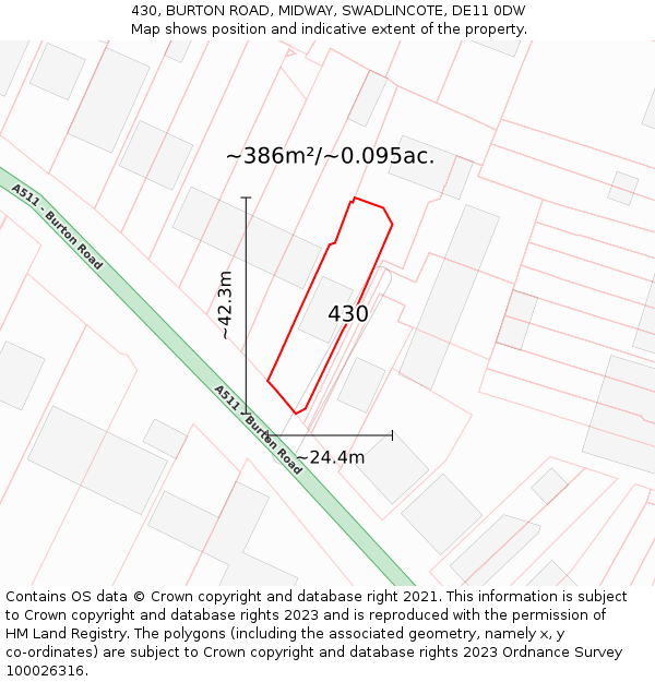 430, BURTON ROAD, MIDWAY, SWADLINCOTE, DE11 0DW: Plot and title map