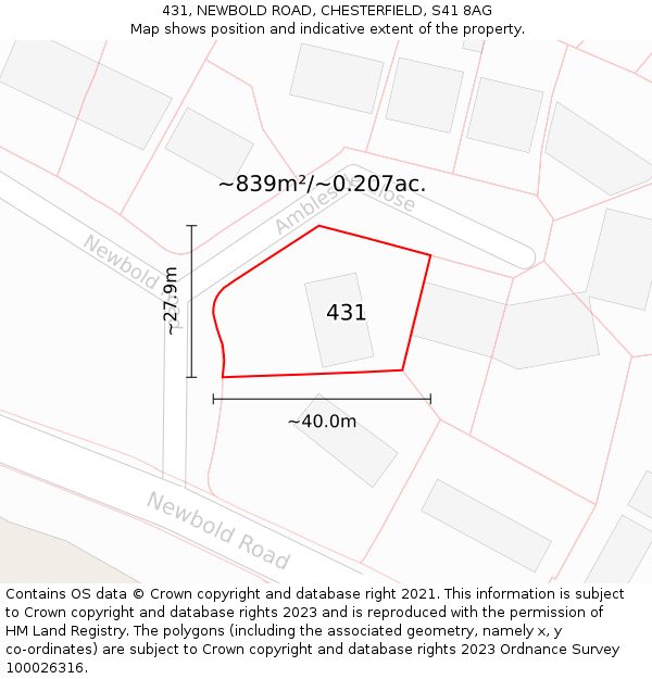 431, NEWBOLD ROAD, CHESTERFIELD, S41 8AG: Plot and title map