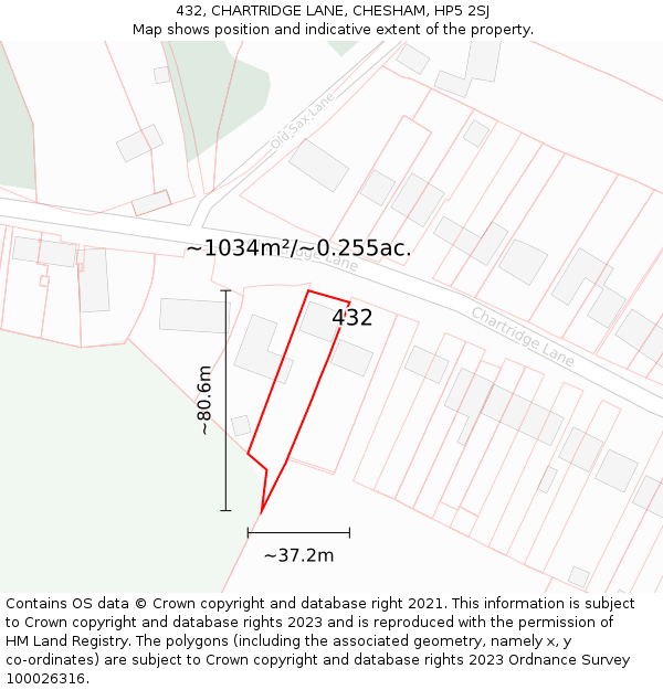 432, CHARTRIDGE LANE, CHESHAM, HP5 2SJ: Plot and title map