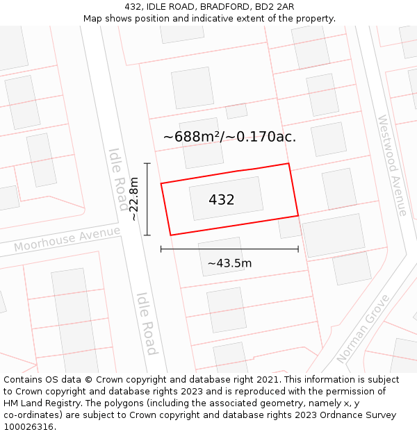 432, IDLE ROAD, BRADFORD, BD2 2AR: Plot and title map