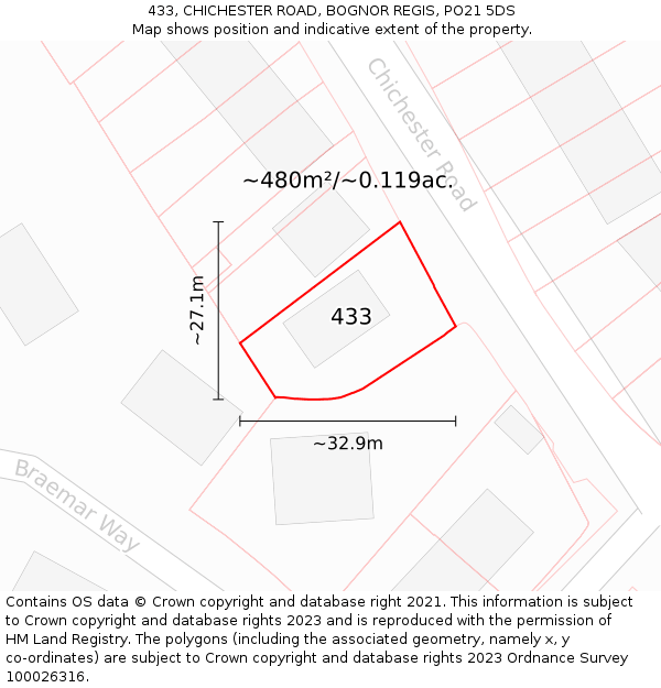 433, CHICHESTER ROAD, BOGNOR REGIS, PO21 5DS: Plot and title map