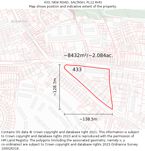 433, NEW ROAD, SALTASH, PL12 6HN: Plot and title map