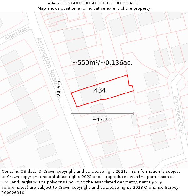 434, ASHINGDON ROAD, ROCHFORD, SS4 3ET: Plot and title map