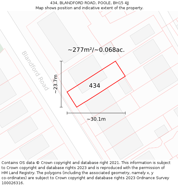 434, BLANDFORD ROAD, POOLE, BH15 4JJ: Plot and title map