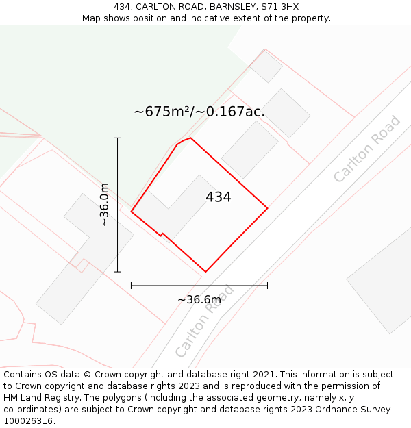 434, CARLTON ROAD, BARNSLEY, S71 3HX: Plot and title map