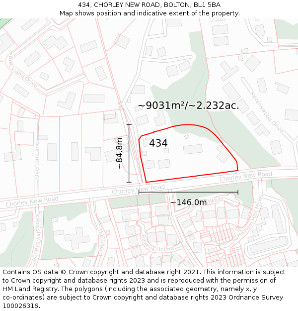 434, CHORLEY NEW ROAD, BOLTON, BL1 5BA: Plot and title map