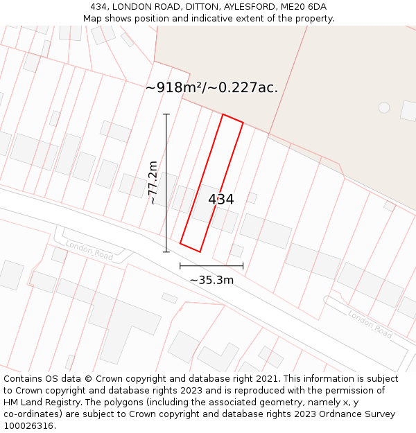 434, LONDON ROAD, DITTON, AYLESFORD, ME20 6DA: Plot and title map