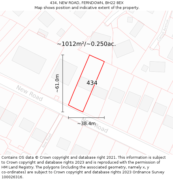 434, NEW ROAD, FERNDOWN, BH22 8EX: Plot and title map