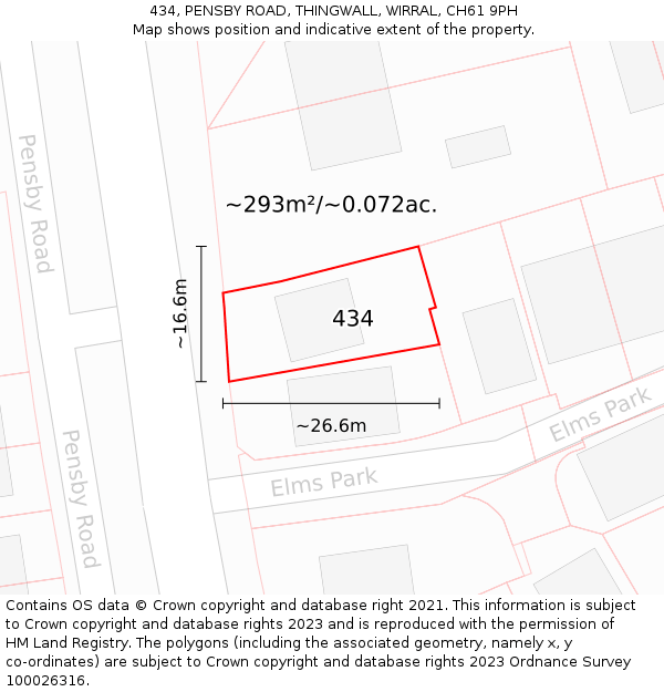 434, PENSBY ROAD, THINGWALL, WIRRAL, CH61 9PH: Plot and title map