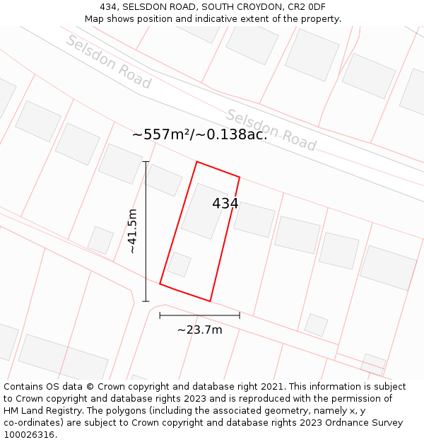 434, SELSDON ROAD, SOUTH CROYDON, CR2 0DF: Plot and title map