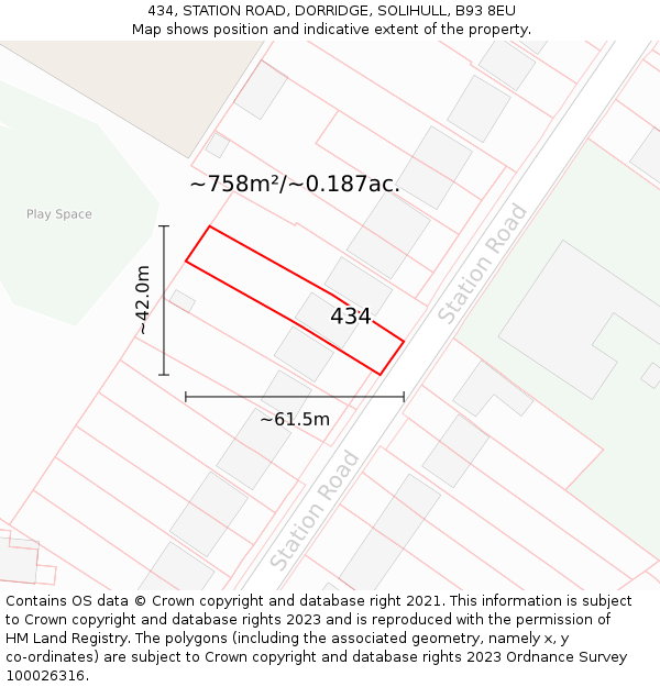 434, STATION ROAD, DORRIDGE, SOLIHULL, B93 8EU: Plot and title map