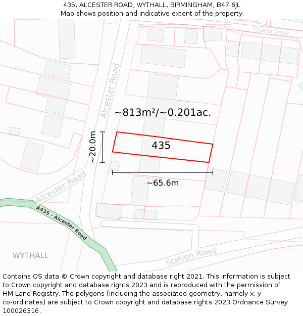 435, ALCESTER ROAD, WYTHALL, BIRMINGHAM, B47 6JL: Plot and title map