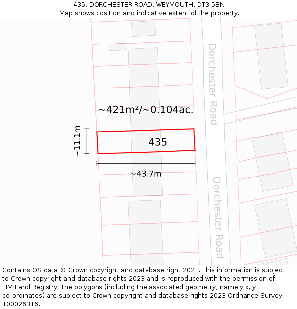 435, DORCHESTER ROAD, WEYMOUTH, DT3 5BN: Plot and title map