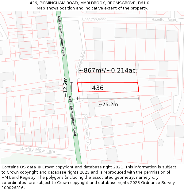 436, BIRMINGHAM ROAD, MARLBROOK, BROMSGROVE, B61 0HL: Plot and title map