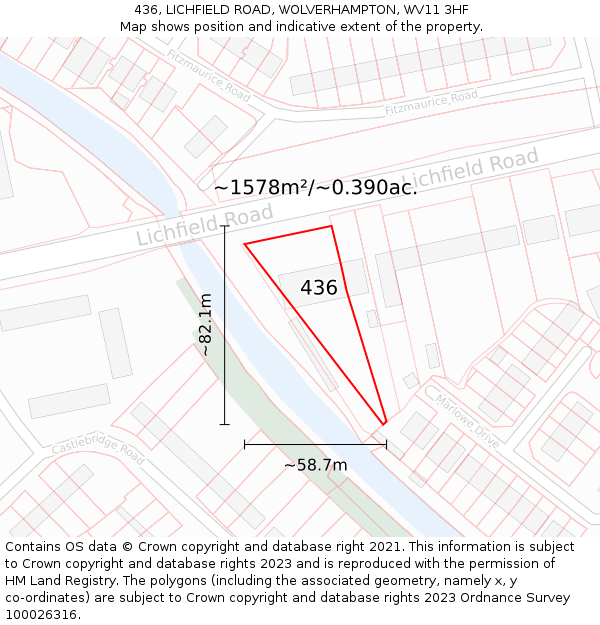 436, LICHFIELD ROAD, WOLVERHAMPTON, WV11 3HF: Plot and title map