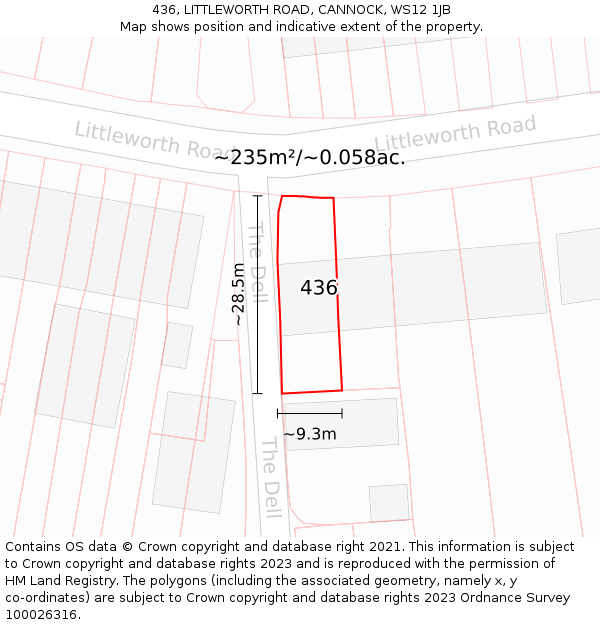 436, LITTLEWORTH ROAD, CANNOCK, WS12 1JB: Plot and title map