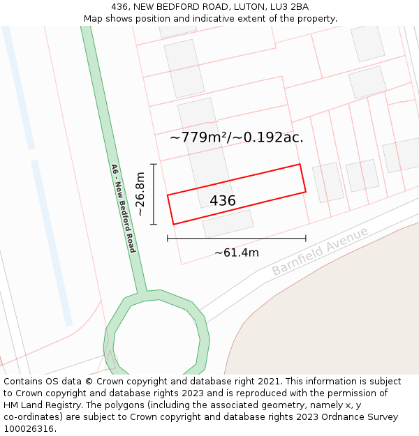 436, NEW BEDFORD ROAD, LUTON, LU3 2BA: Plot and title map