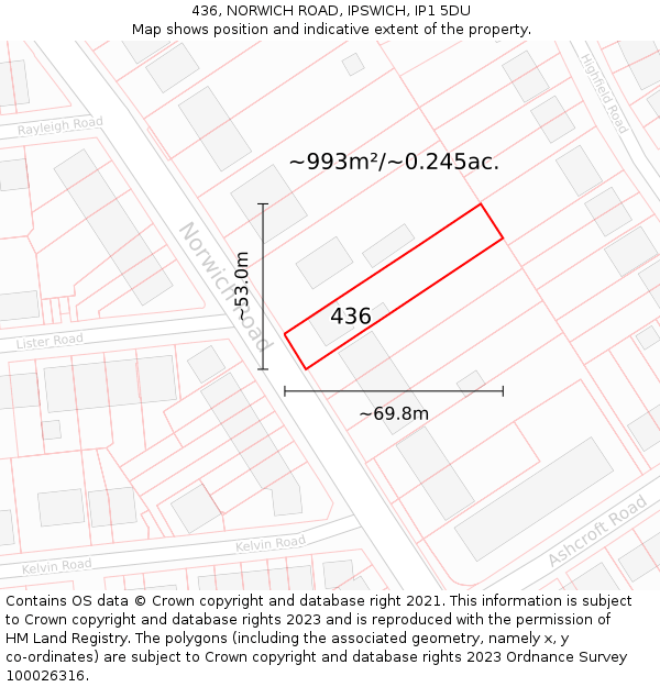 436, NORWICH ROAD, IPSWICH, IP1 5DU: Plot and title map