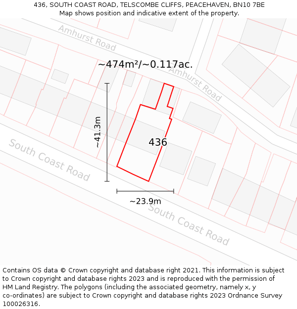 436, SOUTH COAST ROAD, TELSCOMBE CLIFFS, PEACEHAVEN, BN10 7BE: Plot and title map