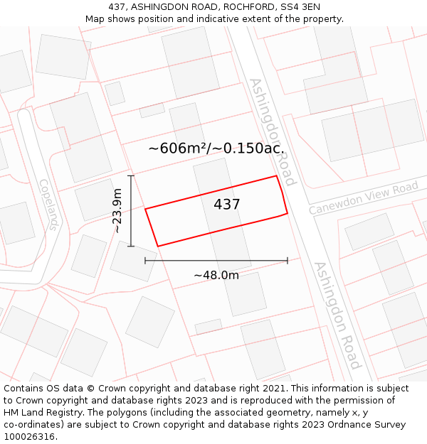 437, ASHINGDON ROAD, ROCHFORD, SS4 3EN: Plot and title map