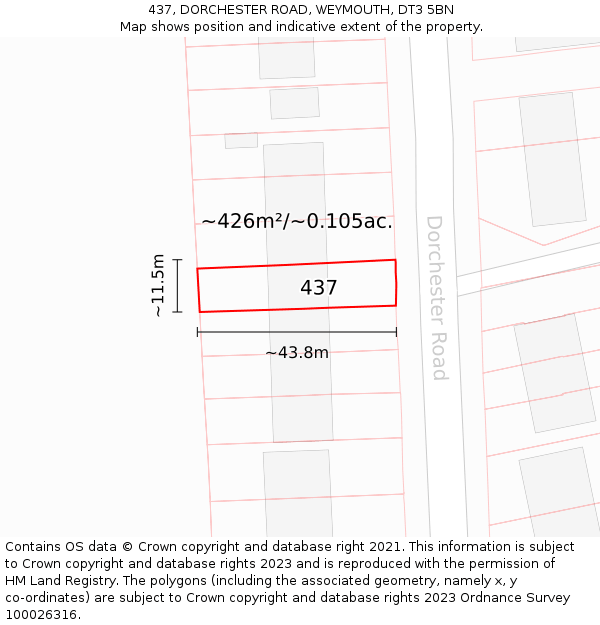 437, DORCHESTER ROAD, WEYMOUTH, DT3 5BN: Plot and title map