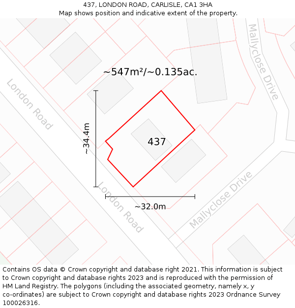 437, LONDON ROAD, CARLISLE, CA1 3HA: Plot and title map