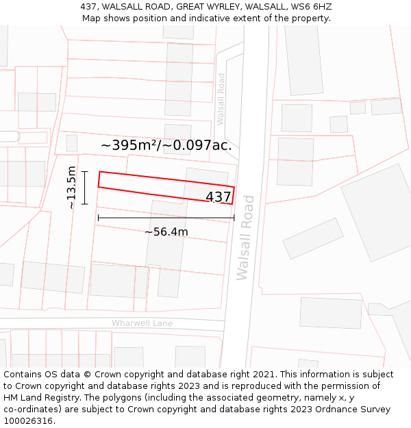 437, WALSALL ROAD, GREAT WYRLEY, WALSALL, WS6 6HZ: Plot and title map