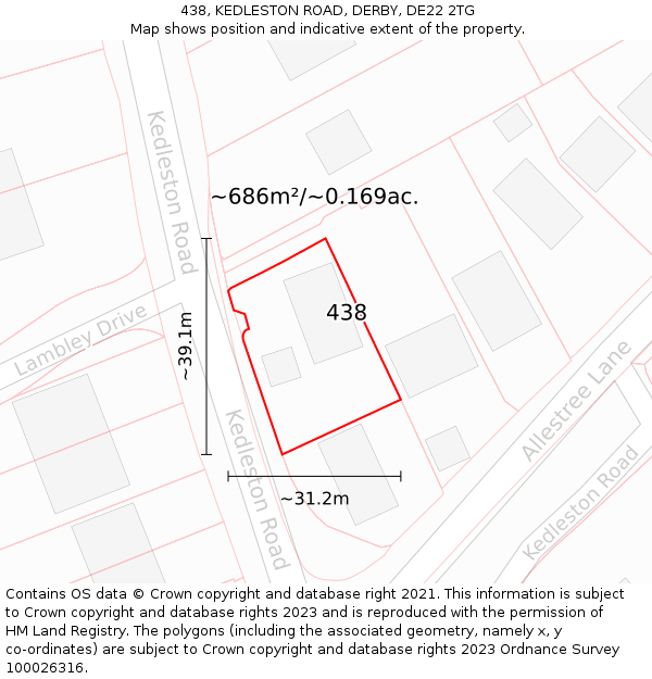 438, KEDLESTON ROAD, DERBY, DE22 2TG: Plot and title map