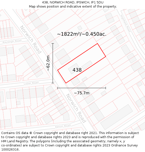 438, NORWICH ROAD, IPSWICH, IP1 5DU: Plot and title map