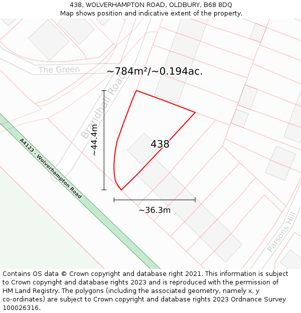 438, WOLVERHAMPTON ROAD, OLDBURY, B68 8DQ: Plot and title map