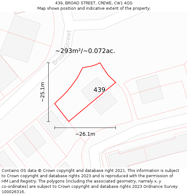 439, BROAD STREET, CREWE, CW1 4GS: Plot and title map