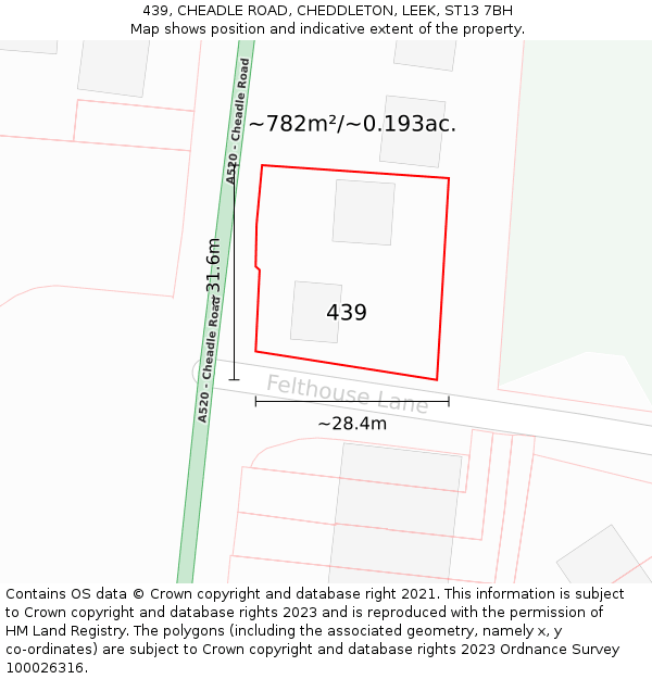 439, CHEADLE ROAD, CHEDDLETON, LEEK, ST13 7BH: Plot and title map