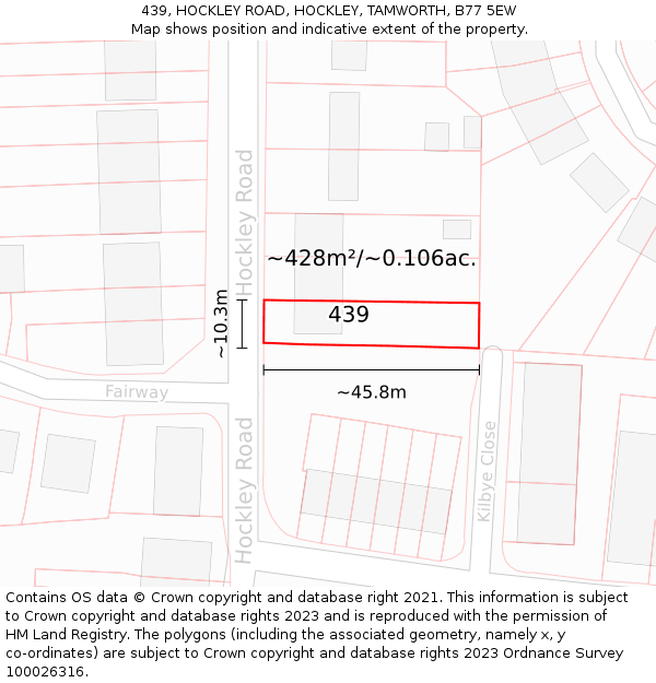 439, HOCKLEY ROAD, HOCKLEY, TAMWORTH, B77 5EW: Plot and title map