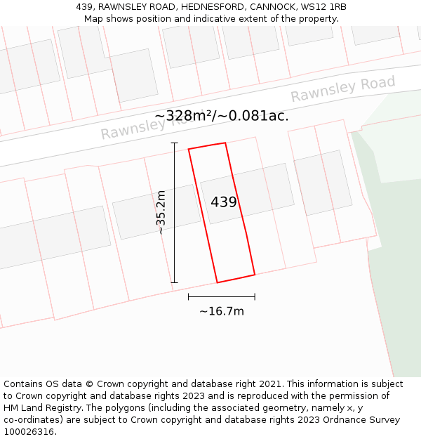 439, RAWNSLEY ROAD, HEDNESFORD, CANNOCK, WS12 1RB: Plot and title map