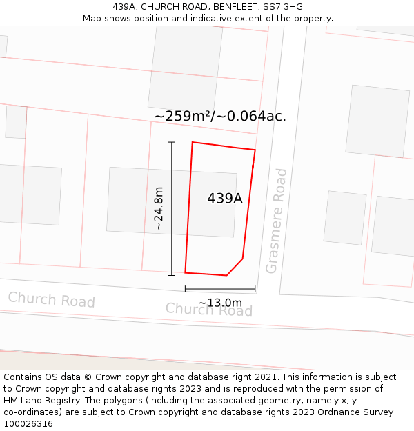 439A, CHURCH ROAD, BENFLEET, SS7 3HG: Plot and title map