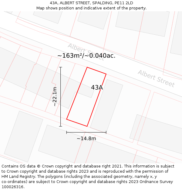 43A, ALBERT STREET, SPALDING, PE11 2LD: Plot and title map