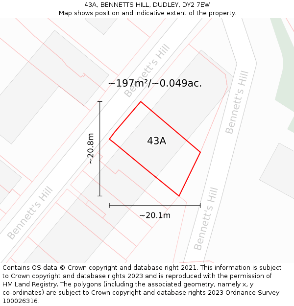 43A, BENNETTS HILL, DUDLEY, DY2 7EW: Plot and title map