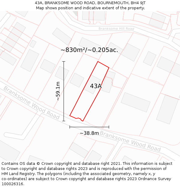 43A, BRANKSOME WOOD ROAD, BOURNEMOUTH, BH4 9JT: Plot and title map